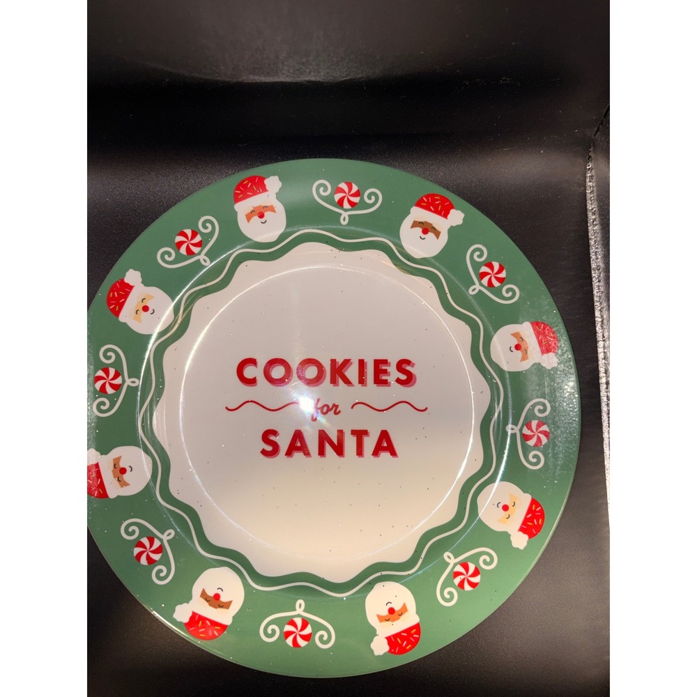 Pillowfort Cookies for Santa Christmas Plate Green Red Melamine Holiday Decor